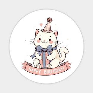 Kawaii Happy Birthday White Cat Party Magnet